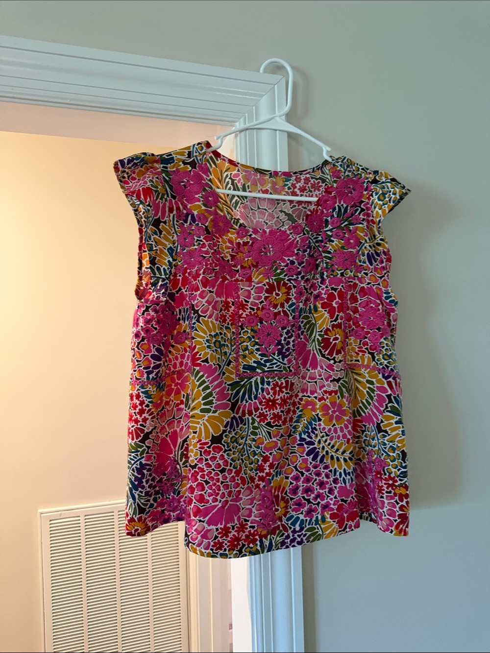 Floral Cap-Sleeve Blouse in Pink and Yellow